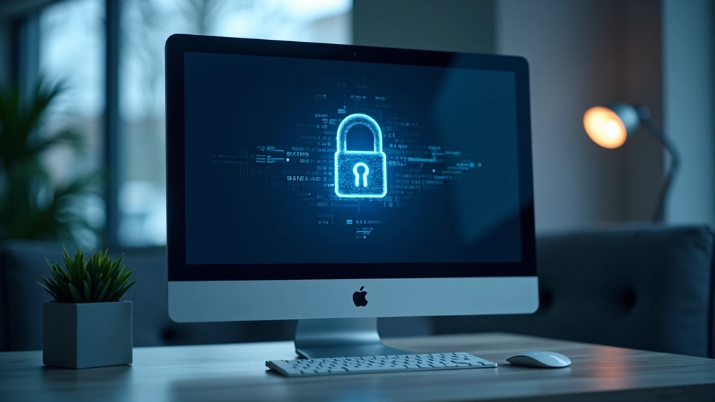 Datora ekrāns ar drošības blogo un zamka simbolu, interneta aizsardzības koncepcija